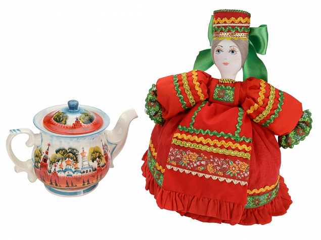 Подарочный набор Кремлевский: кукла на чайник, чайник заварной с росписью с логотипом в Балашихе заказать по выгодной цене в кибермаркете AvroraStore