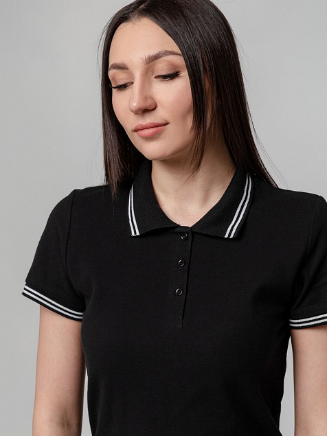 Рубашка поло женская Virma Stripes Lady, черная с логотипом в Балашихе заказать по выгодной цене в кибермаркете AvroraStore