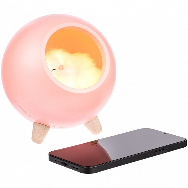 Беспроводная лампа-колонка Right Meow, розовая с логотипом в Балашихе заказать по выгодной цене в кибермаркете AvroraStore