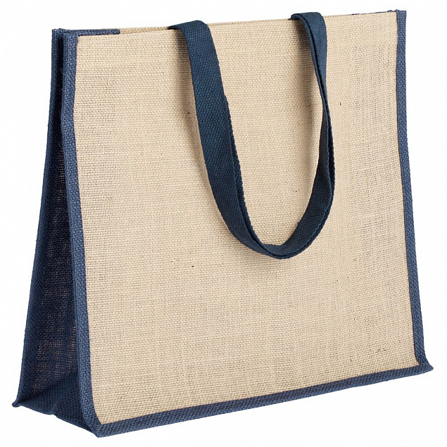 Холщовая сумка для покупок Bagari с синей отделкой с логотипом в Балашихе заказать по выгодной цене в кибермаркете AvroraStore