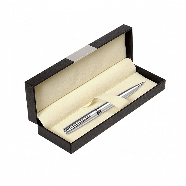 Набор ручка Tesoro c футляром, серебряный, черный с логотипом в Балашихе заказать по выгодной цене в кибермаркете AvroraStore