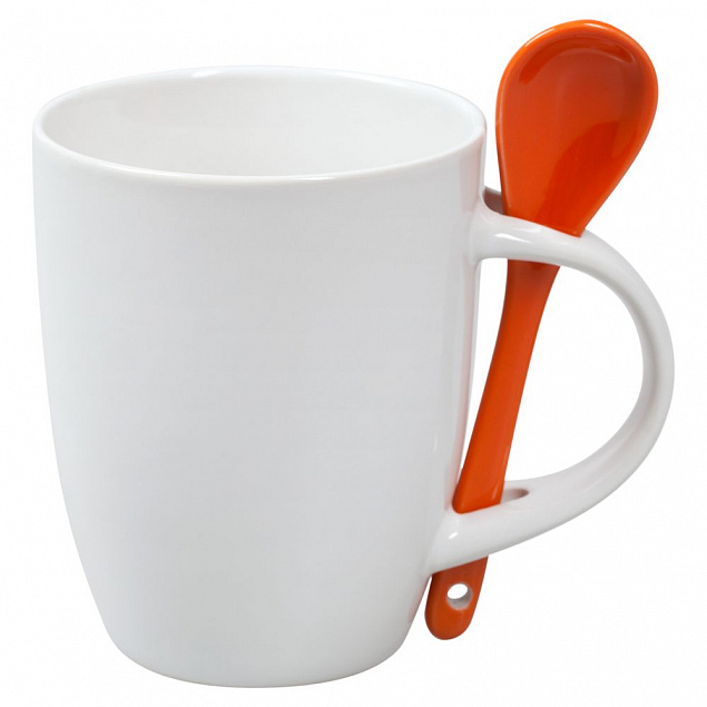 Кружка с ложкой, белая с оранжевой с логотипом в Балашихе заказать по выгодной цене в кибермаркете AvroraStore