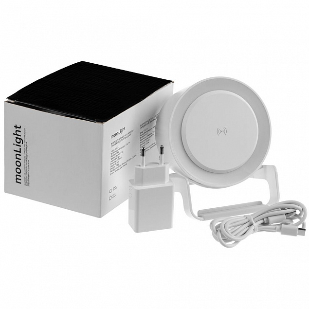 Лампа с колонкой и беспроводной зарядкой moonLight, белая с логотипом в Балашихе заказать по выгодной цене в кибермаркете AvroraStore