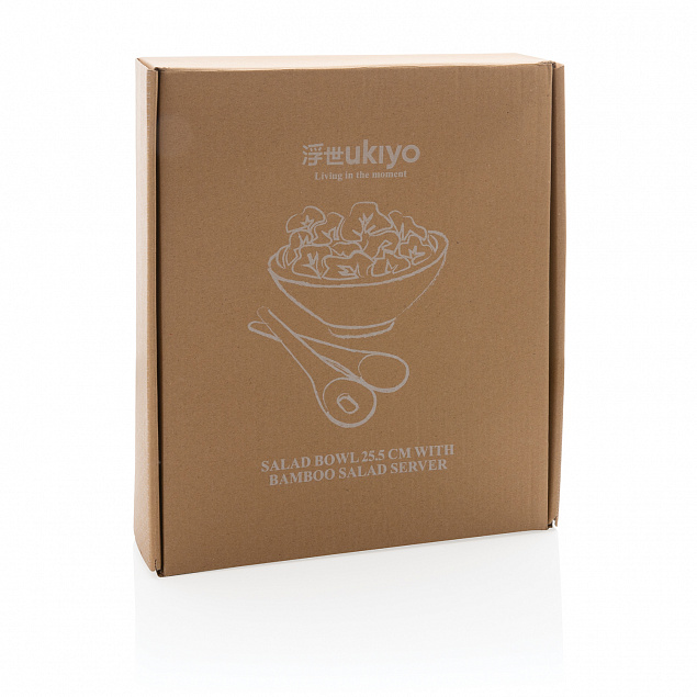 Керамическая салатница Ukiyo с бамбуковыми приборами с логотипом в Балашихе заказать по выгодной цене в кибермаркете AvroraStore