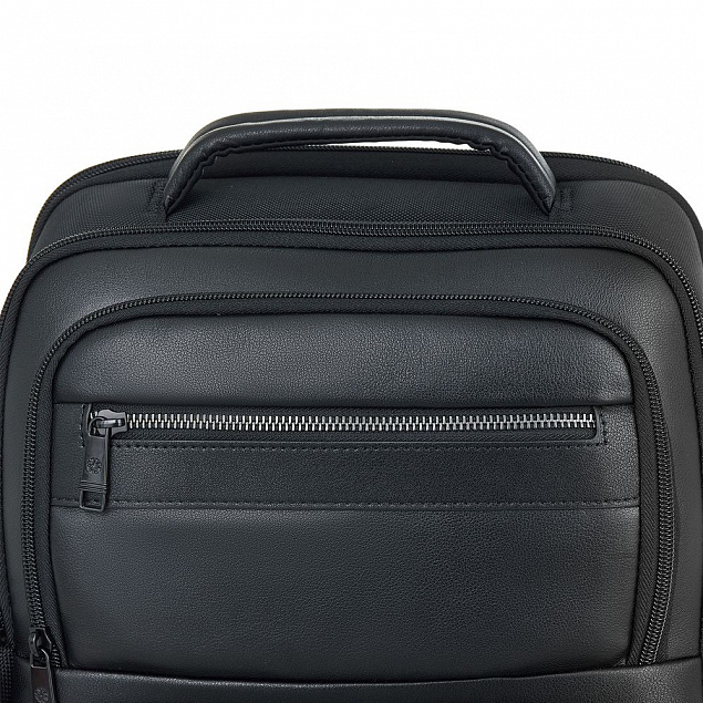 Рюкзак для ноутбука Santiago с кожаной отделкой, черный с логотипом в Балашихе заказать по выгодной цене в кибермаркете AvroraStore
