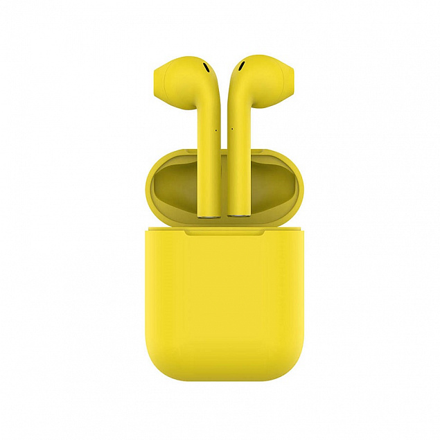Наушники беспроводные с зарядным боксом TWS AIR SOFT, цвет желтый  с логотипом в Балашихе заказать по выгодной цене в кибермаркете AvroraStore