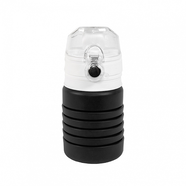 Бутылка для воды складная с карабином SPRING; черная, 550/250 мл, силикон с логотипом в Балашихе заказать по выгодной цене в кибермаркете AvroraStore