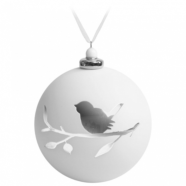 Елочный шар с фигуркой «Снегирь на ветке», 10 см, белый с серебристым с логотипом в Балашихе заказать по выгодной цене в кибермаркете AvroraStore
