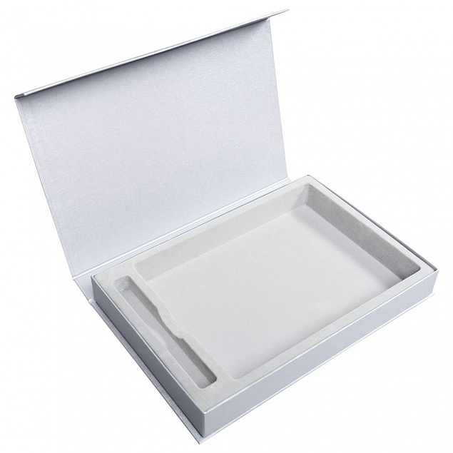 Коробка Silk с ложементом под ежедневник и ручку, серая с логотипом в Балашихе заказать по выгодной цене в кибермаркете AvroraStore