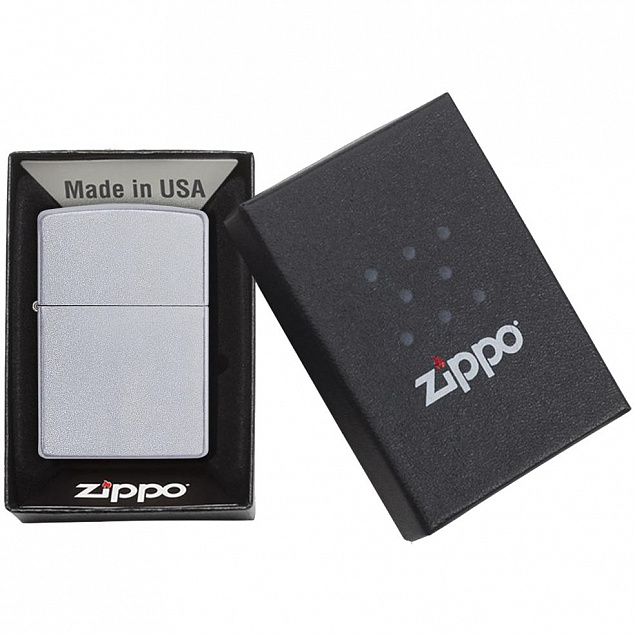 Зажигалка Zippo Classic Satin, серебристая с логотипом в Балашихе заказать по выгодной цене в кибермаркете AvroraStore
