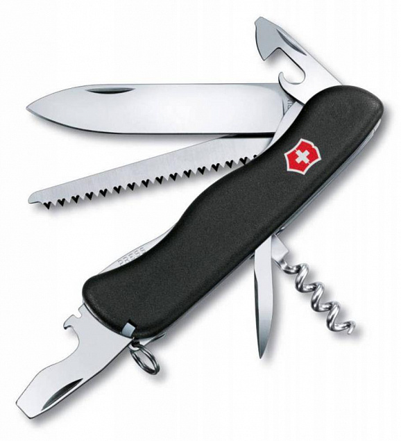 Солдатский нож с фиксатором лезвия Forester, черный с логотипом в Балашихе заказать по выгодной цене в кибермаркете AvroraStore