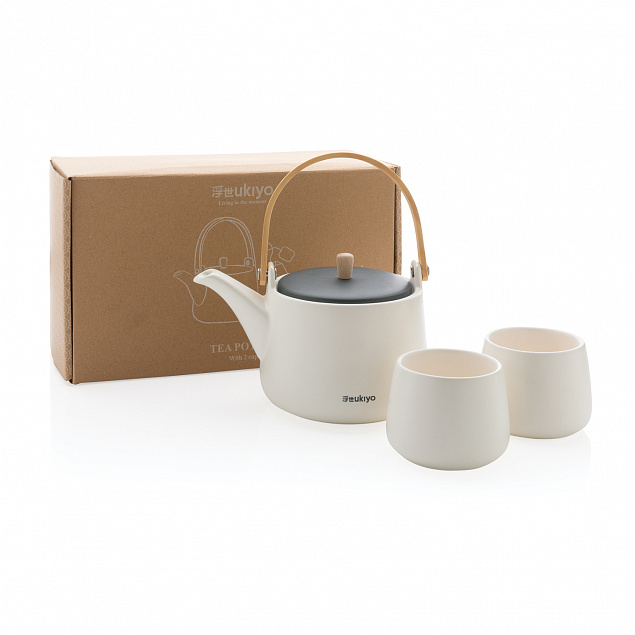 Набор керамический чайник Ukiyo с чашками с логотипом в Балашихе заказать по выгодной цене в кибермаркете AvroraStore