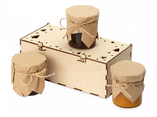 Подарочный набор с тремя видами варенья в деревянной коробке Trio Sweet с логотипом в Балашихе заказать по выгодной цене в кибермаркете AvroraStore