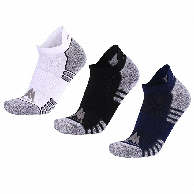 Набор из 3 пар спортивных мужских носков Monterno Sport, белый, черные и синий с логотипом в Балашихе заказать по выгодной цене в кибермаркете AvroraStore