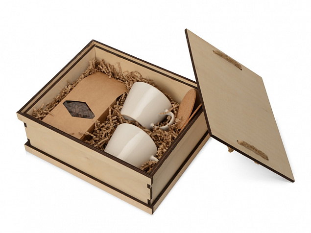 Подарочный набор с кофе, чашками в деревянной коробке Кофебрейк с логотипом в Балашихе заказать по выгодной цене в кибермаркете AvroraStore