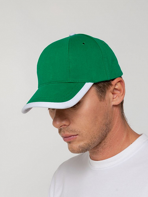 Бейсболка Honor, зеленая с белым кантом с логотипом в Балашихе заказать по выгодной цене в кибермаркете AvroraStore