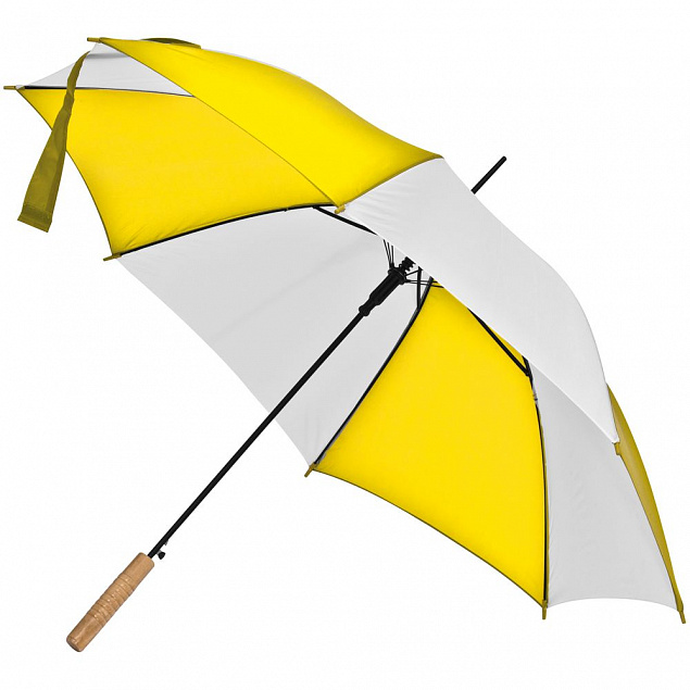 Зонт-трость Milkshake, белый с желтым с логотипом в Балашихе заказать по выгодной цене в кибермаркете AvroraStore