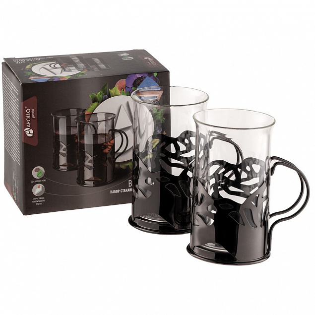 Набор стаканов в подстаканниках Cite, черный с логотипом в Балашихе заказать по выгодной цене в кибермаркете AvroraStore