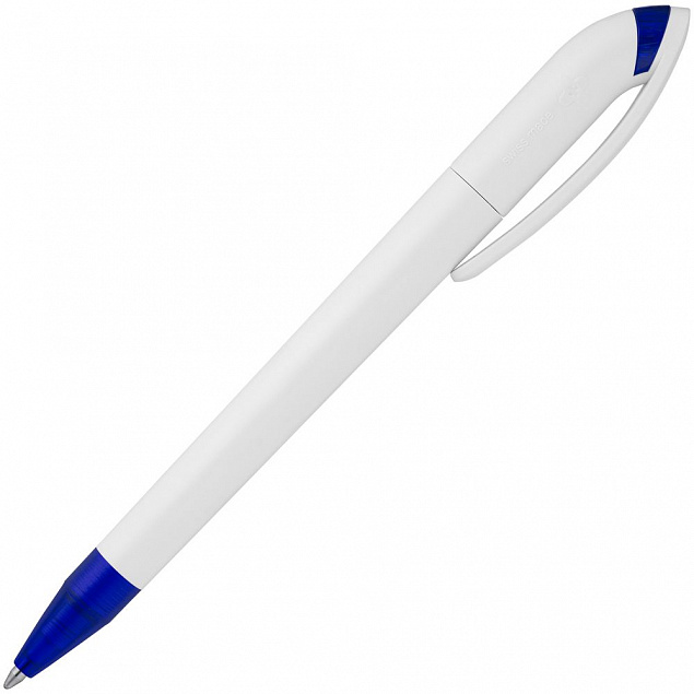 Ручка шариковая Beo Sport, белая с синим с логотипом в Балашихе заказать по выгодной цене в кибермаркете AvroraStore