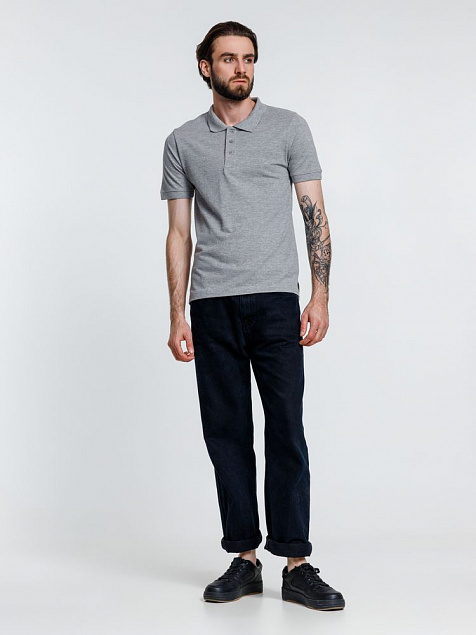 Рубашка поло мужская Adam, серый меланж с логотипом в Балашихе заказать по выгодной цене в кибермаркете AvroraStore