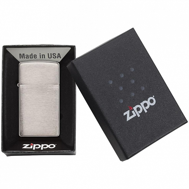 Зажигалка Zippo Slim Brushed, матовая серебристая с логотипом в Балашихе заказать по выгодной цене в кибермаркете AvroraStore