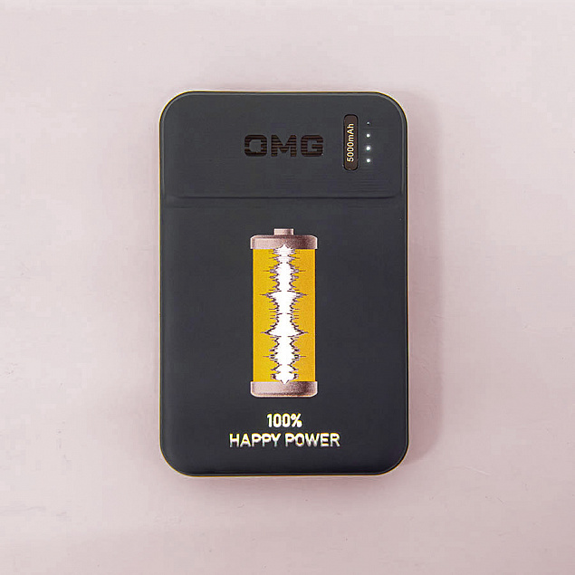 Универсальный аккумулятор OMG Flash 5 (5000 мАч) с подсветкой и soft touch, черный, 9,8х6.3х1,3 см с логотипом в Балашихе заказать по выгодной цене в кибермаркете AvroraStore