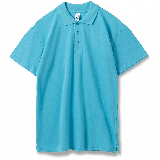 Рубашка поло мужская SUMMER 170, бирюзовая с логотипом в Балашихе заказать по выгодной цене в кибермаркете AvroraStore