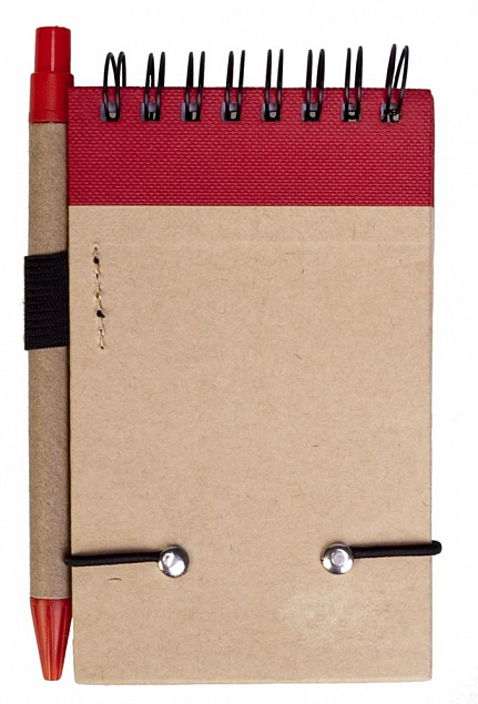Блокнот на кольцах Eco Note с ручкой, красный с логотипом в Балашихе заказать по выгодной цене в кибермаркете AvroraStore