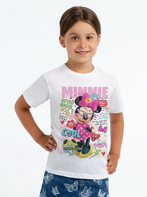 Футболка детская Minnie Covergirl, белая с логотипом в Балашихе заказать по выгодной цене в кибермаркете AvroraStore