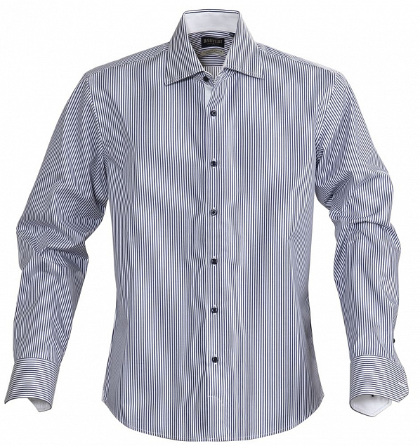 Рубашка мужская в полоску RENO, темно-синяя с логотипом в Балашихе заказать по выгодной цене в кибермаркете AvroraStore