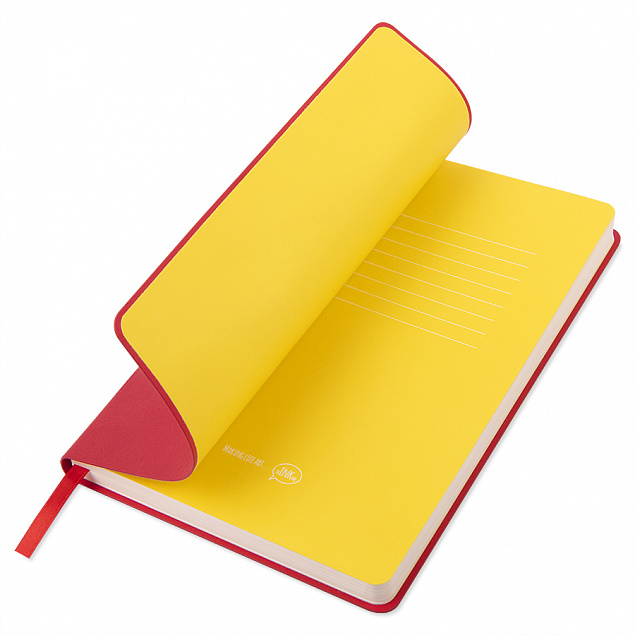 Бизнес-блокнот "Funky", 130*210 мм, красный, желтый форзац, мягкая обложка, блок-линейка с логотипом в Балашихе заказать по выгодной цене в кибермаркете AvroraStore
