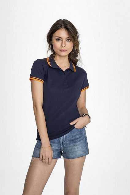 Рубашка поло женская PASADENA WOMEN 200 с контрастной отделкой, серый меланж c оранжевым с логотипом в Балашихе заказать по выгодной цене в кибермаркете AvroraStore