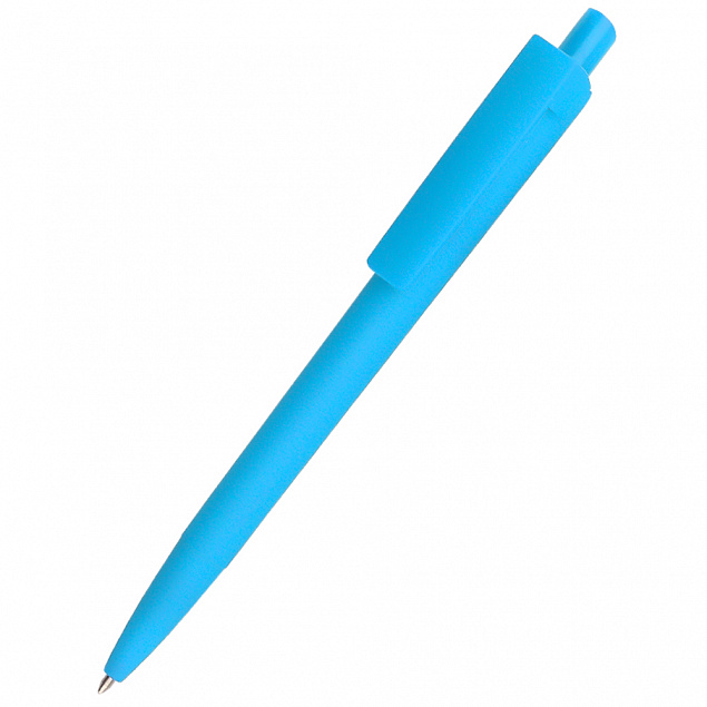 Ручка пластиковая Agata софт-тач, голубая с логотипом в Балашихе заказать по выгодной цене в кибермаркете AvroraStore