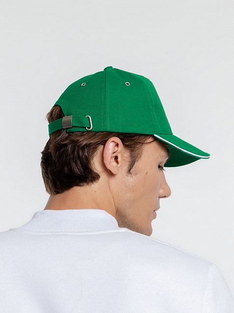 Бейсболка Classic, ярко-зеленая с белым кантом с логотипом в Балашихе заказать по выгодной цене в кибермаркете AvroraStore