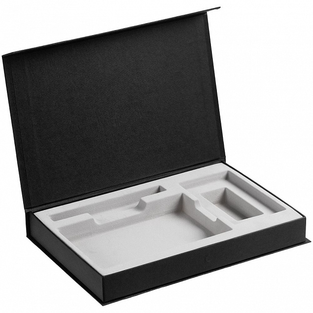 Коробка Silk с ложементом под ежедневник, аккумулятор и ручку, черная с логотипом в Балашихе заказать по выгодной цене в кибермаркете AvroraStore