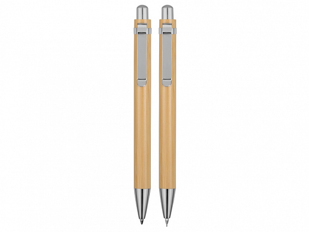 Набор Bamboo: шариковая ручка и механический карандаш с логотипом в Балашихе заказать по выгодной цене в кибермаркете AvroraStore