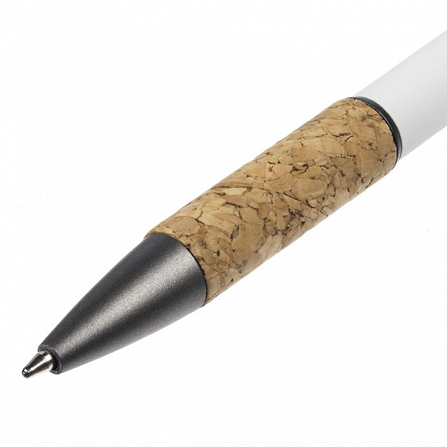 Ручка шариковая Cork, белая с логотипом в Балашихе заказать по выгодной цене в кибермаркете AvroraStore