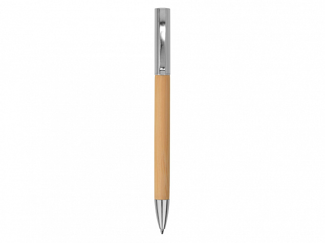Ручка бамбуковая шариковая Saga, хром/бамбук с логотипом в Балашихе заказать по выгодной цене в кибермаркете AvroraStore