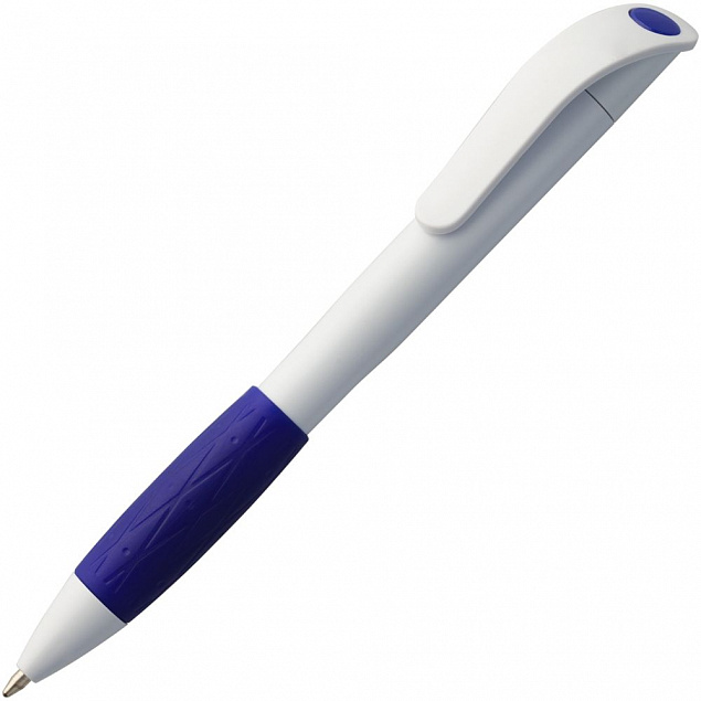 Ручка шариковая Grip, белая с синим с логотипом в Балашихе заказать по выгодной цене в кибермаркете AvroraStore