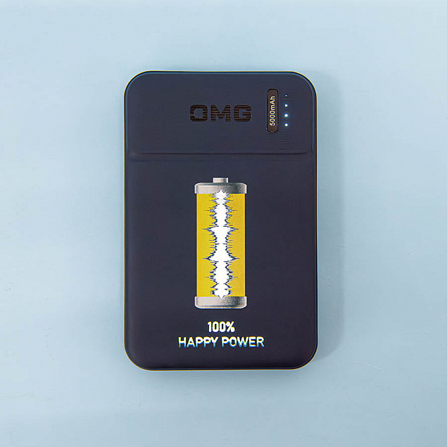 Универсальный аккумулятор OMG Flash 5 (5000 мАч) с подсветкой и soft touch, синий, 9,8х6.3х1,3 см с логотипом в Балашихе заказать по выгодной цене в кибермаркете AvroraStore