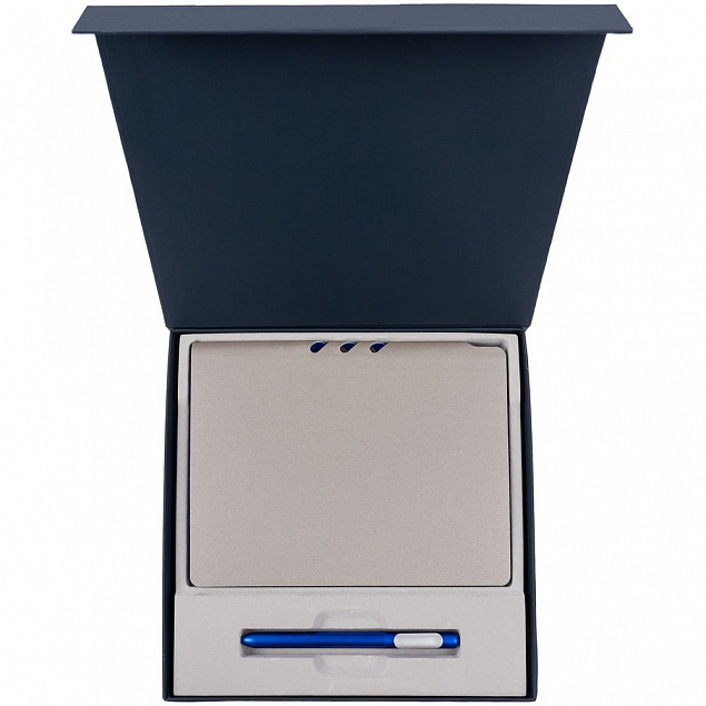 Коробка Memoria под ежедневник и ручку, синяя с логотипом в Балашихе заказать по выгодной цене в кибермаркете AvroraStore