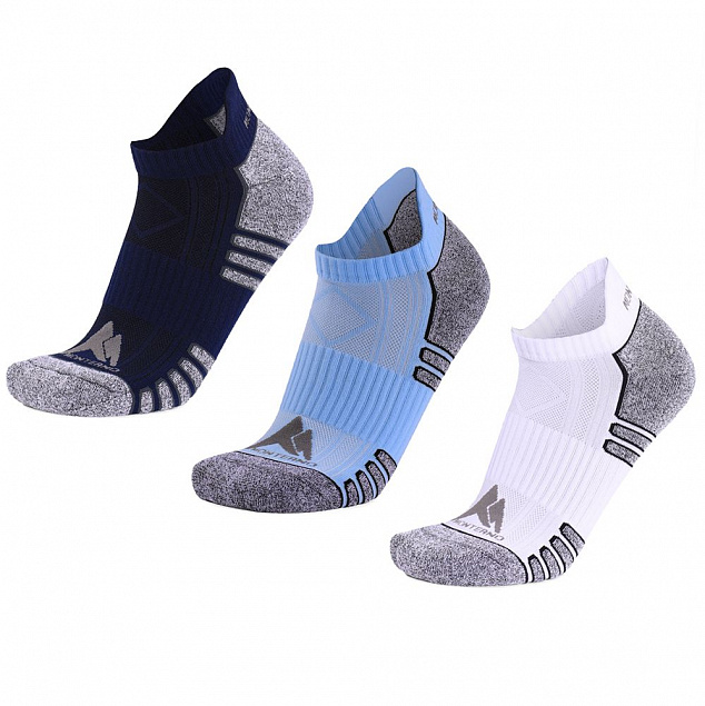 Набор из 3 пар спортивных женских носков Monterno Sport, синий, голубой и белый с логотипом в Балашихе заказать по выгодной цене в кибермаркете AvroraStore