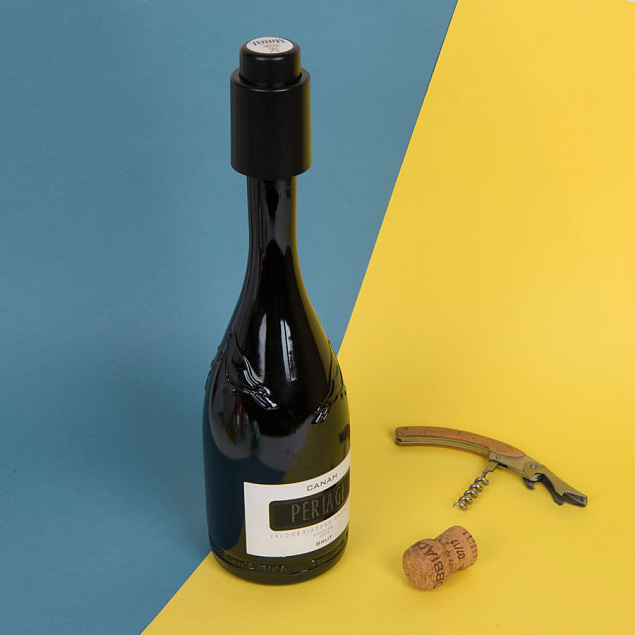 Вакуумная пробка для вина WINERY, 4,5х7 см , пластик,черный с логотипом в Балашихе заказать по выгодной цене в кибермаркете AvroraStore