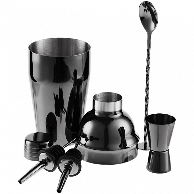Набор для приготовления коктейлей Pourpour из 5 предметов, черный с логотипом в Балашихе заказать по выгодной цене в кибермаркете AvroraStore