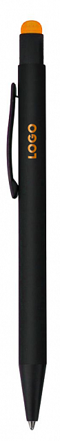 Ручка шариковая Raven (черная с оранжевым) с логотипом в Балашихе заказать по выгодной цене в кибермаркете AvroraStore