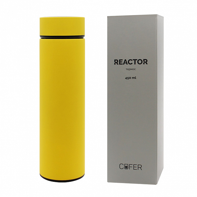Термос Reactor софт-тач с датчиком температуры (желтый) с логотипом в Балашихе заказать по выгодной цене в кибермаркете AvroraStore