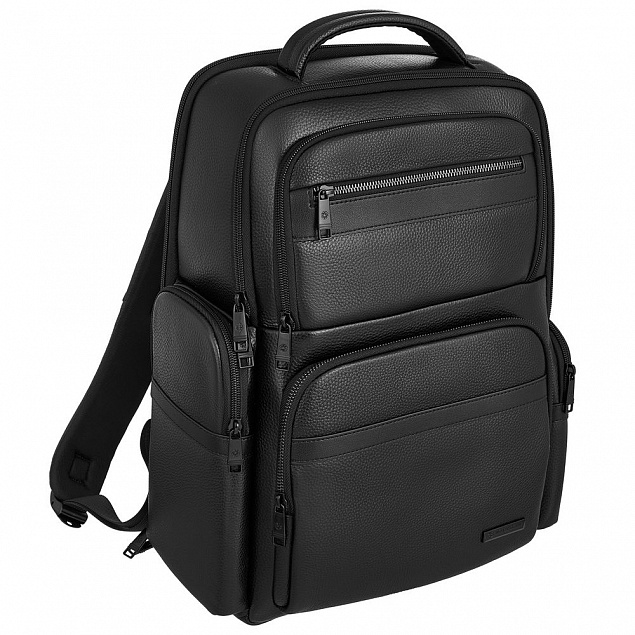 Кожаный рюкзак для ноутбука Santiago, черный с логотипом в Балашихе заказать по выгодной цене в кибермаркете AvroraStore