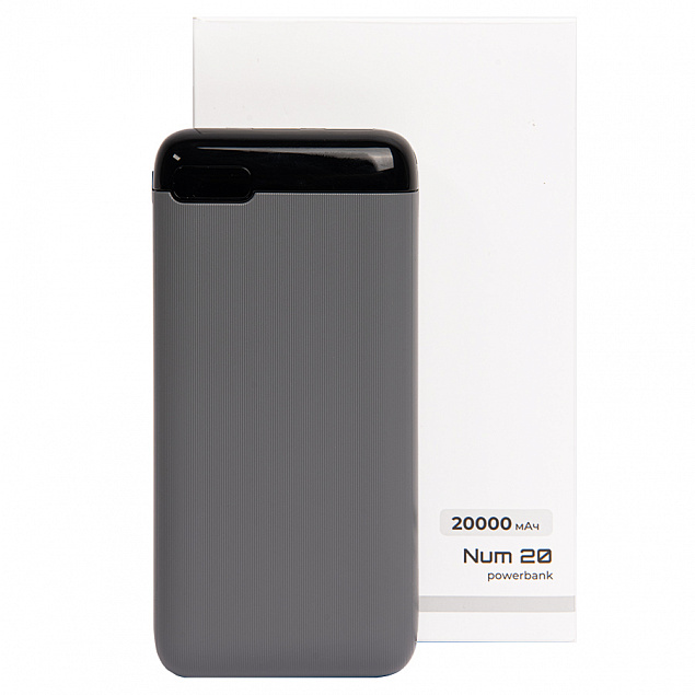 Универсальный аккумулятор OMG Num 20 (20000 мАч), серый, 14,6х7.0х2,75 см с логотипом в Балашихе заказать по выгодной цене в кибермаркете AvroraStore
