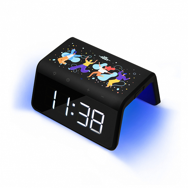 Настольные часы с беспроводной зарядкой 15W, Flame, черный цвет с логотипом в Балашихе заказать по выгодной цене в кибермаркете AvroraStore