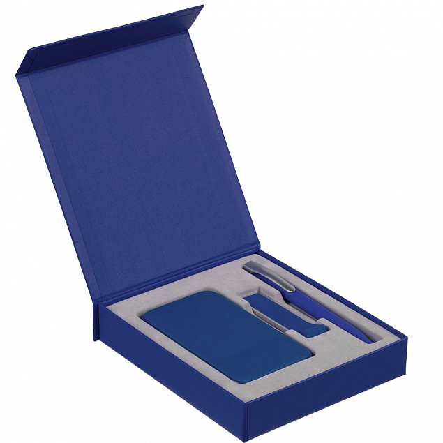 Коробка Latern для аккумулятора 5000 мАч, флешки и ручки, синяя с логотипом в Балашихе заказать по выгодной цене в кибермаркете AvroraStore
